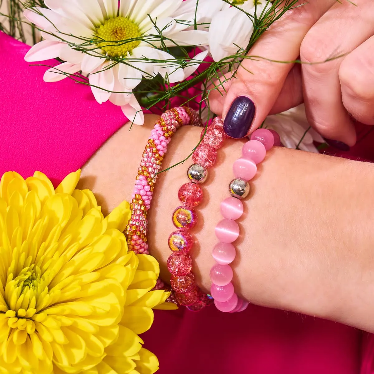 Pink Rattler | Himalayan Glass Bead Bracelet