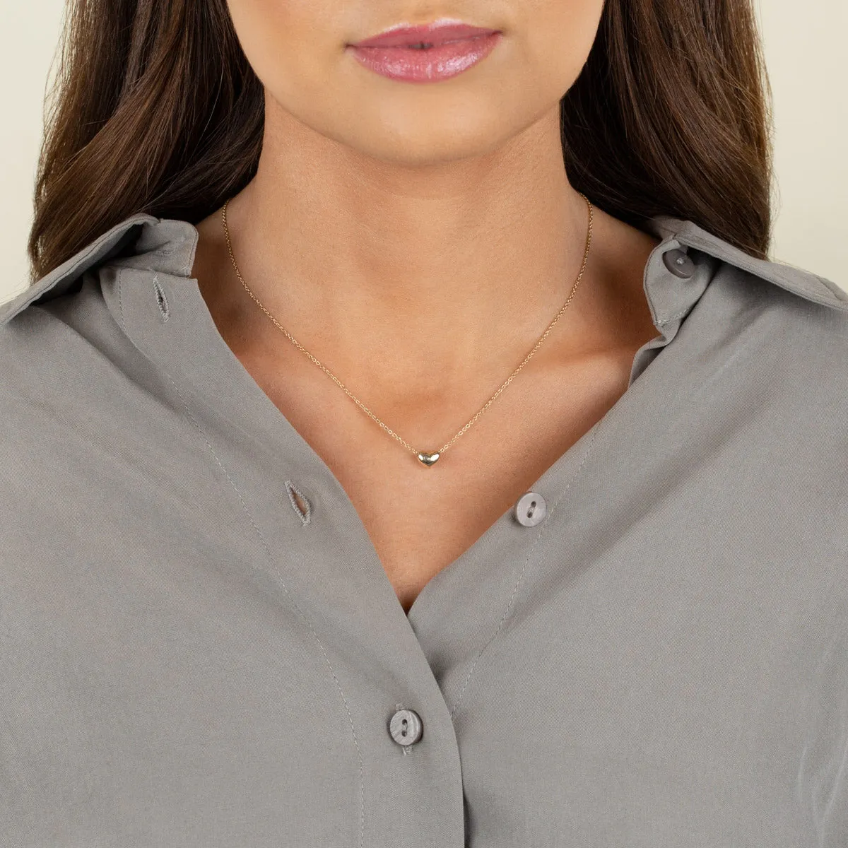 Puff Heart Necklace 14K