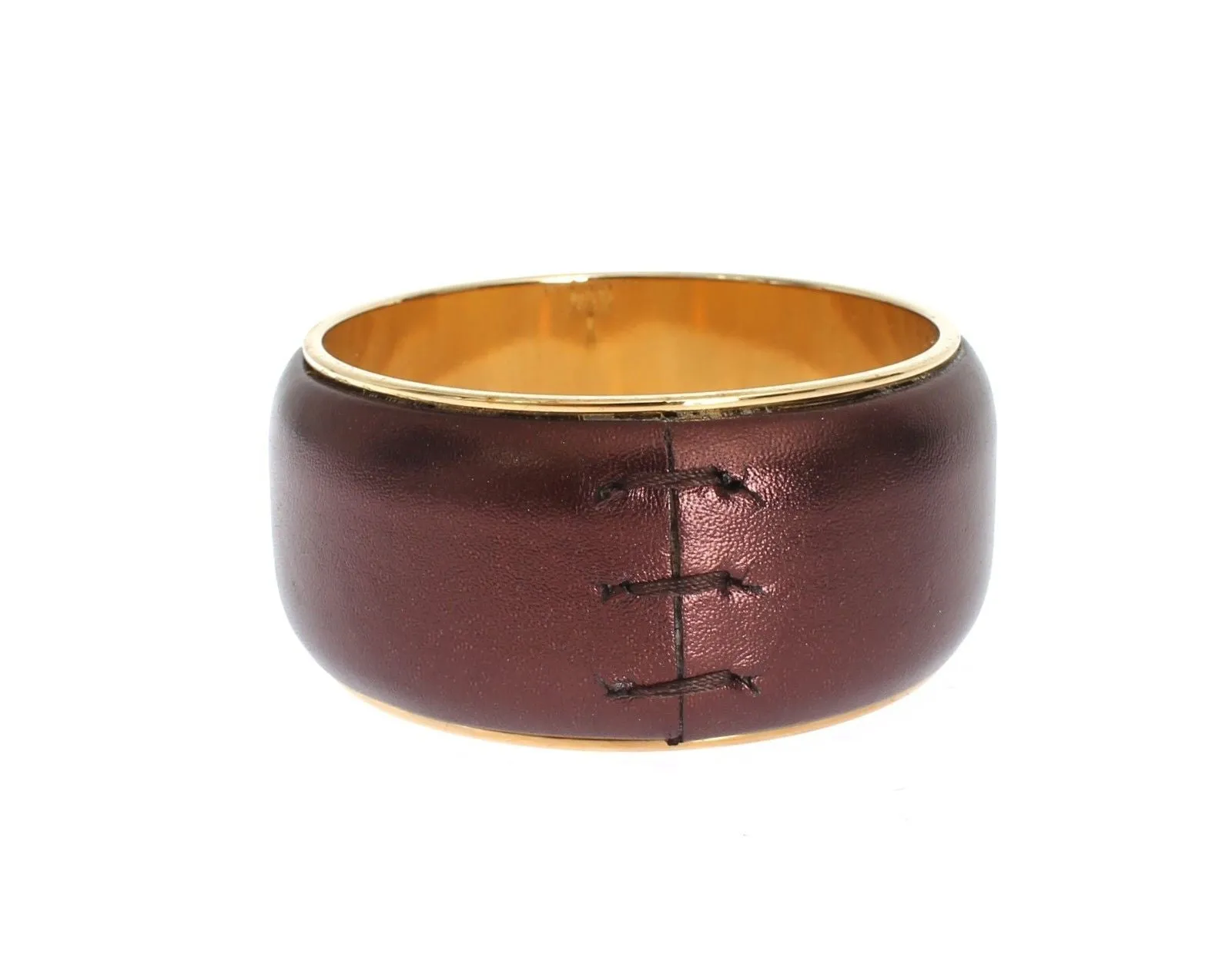 Purple Leather Gold Brass Bracelet
