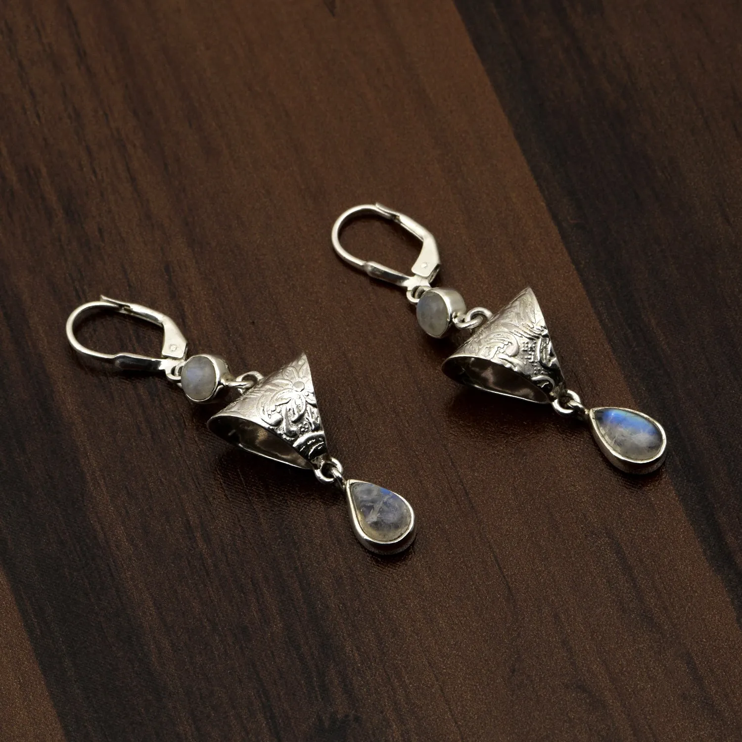 Rainbow Moonstone Handmade Dangle Earrings