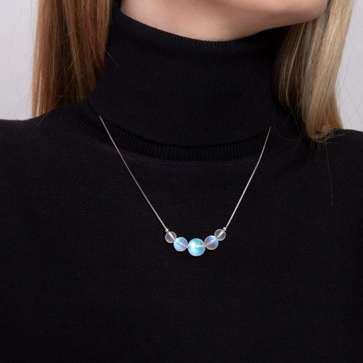 Rainbow White | .925 Sterling Silver | Mermaid Glass Infinity Clasp Necklace