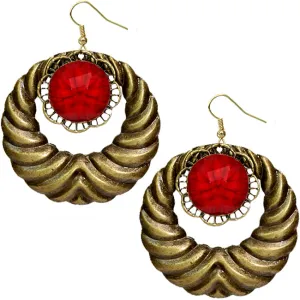 Red Extra Large Gemstone Crescent Earrings