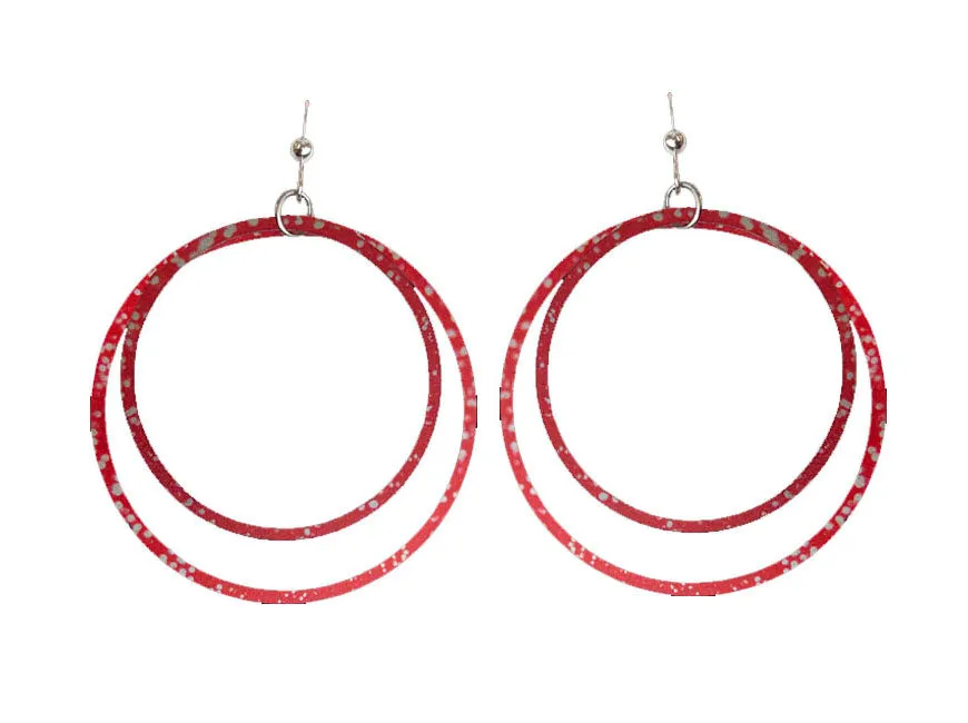 Red Glitter Hoop Earrings by d'ears, sterling silver earwires