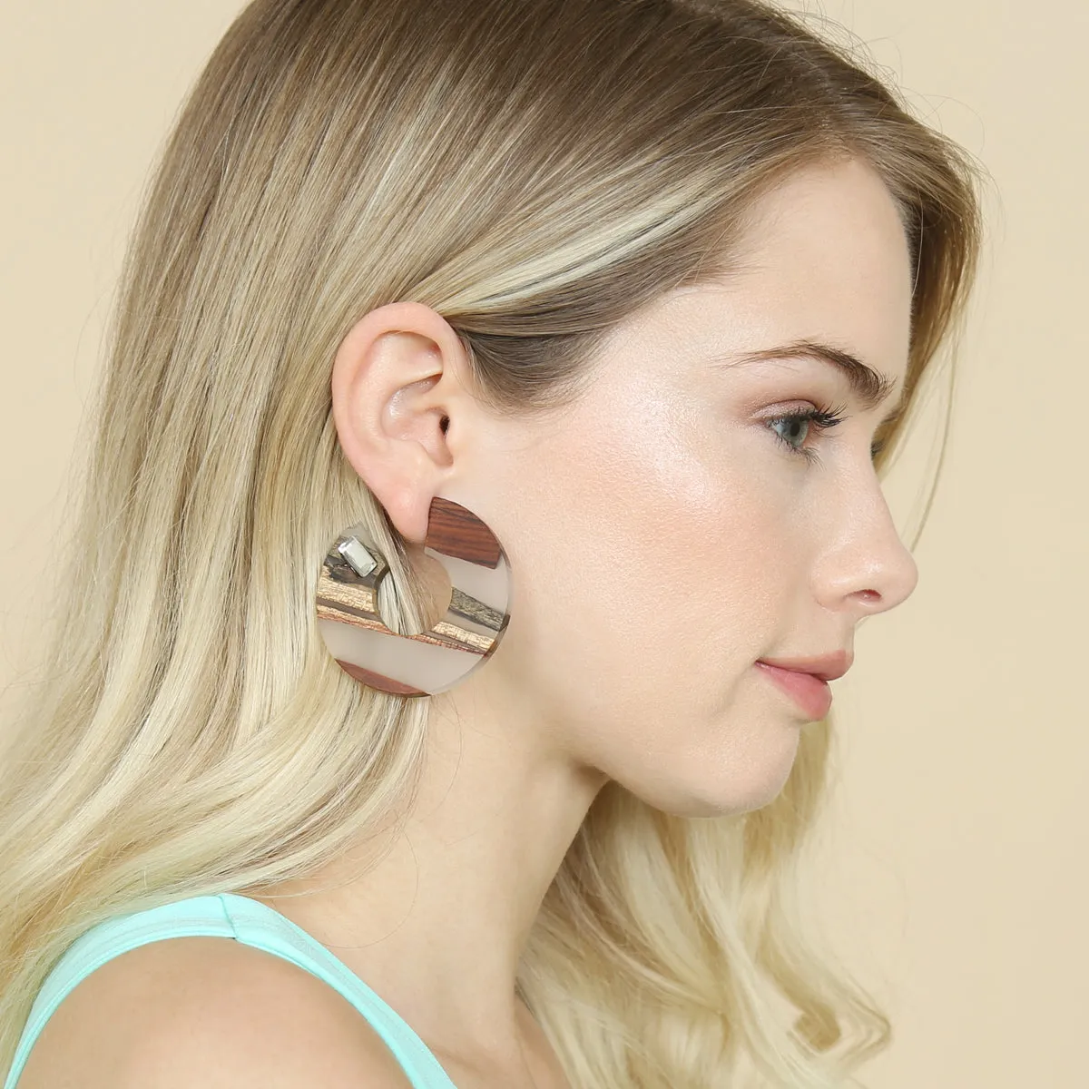RESIN WITH WOOD POST HOOP EARRING