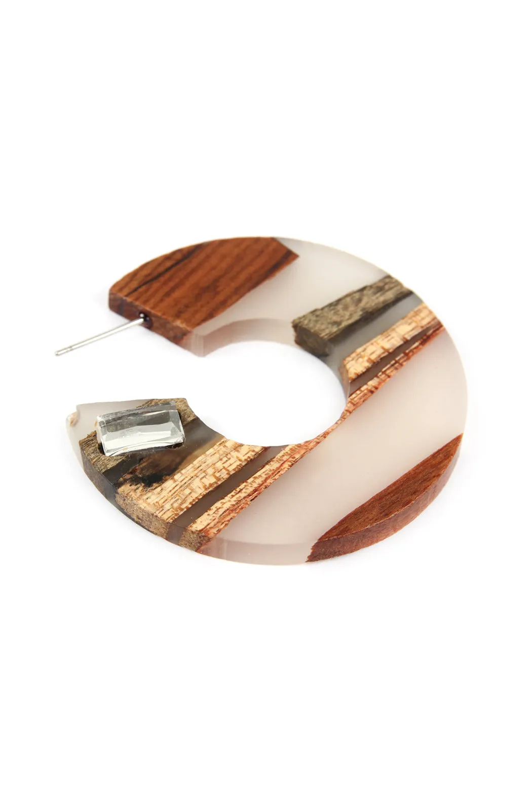 RESIN WITH WOOD POST HOOP EARRING