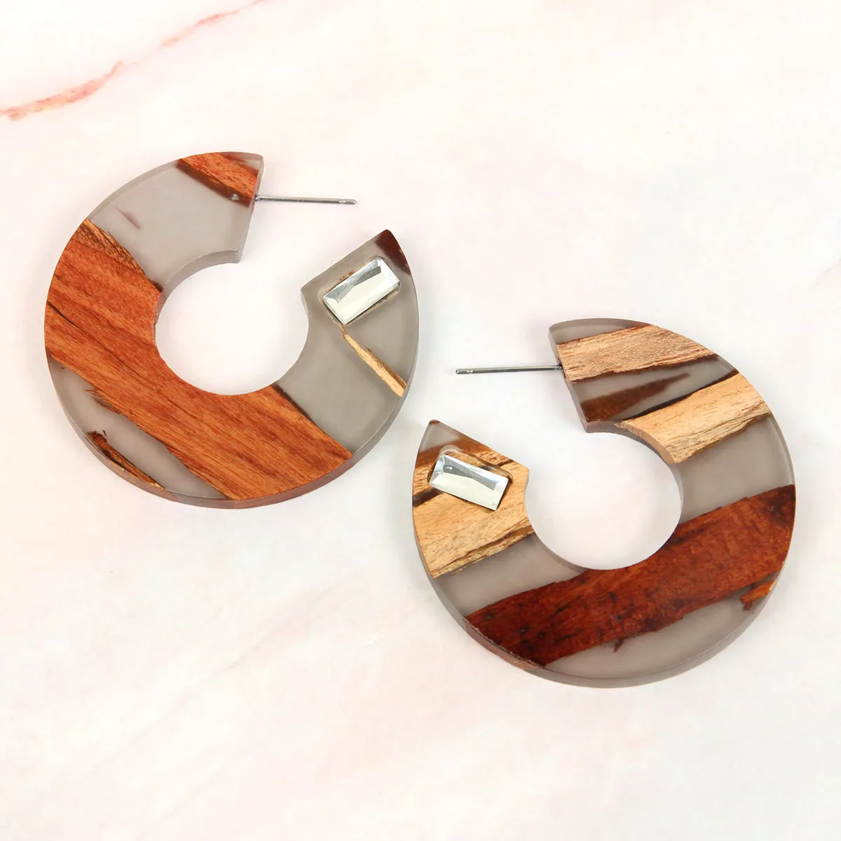 RESIN WITH WOOD POST HOOP EARRING