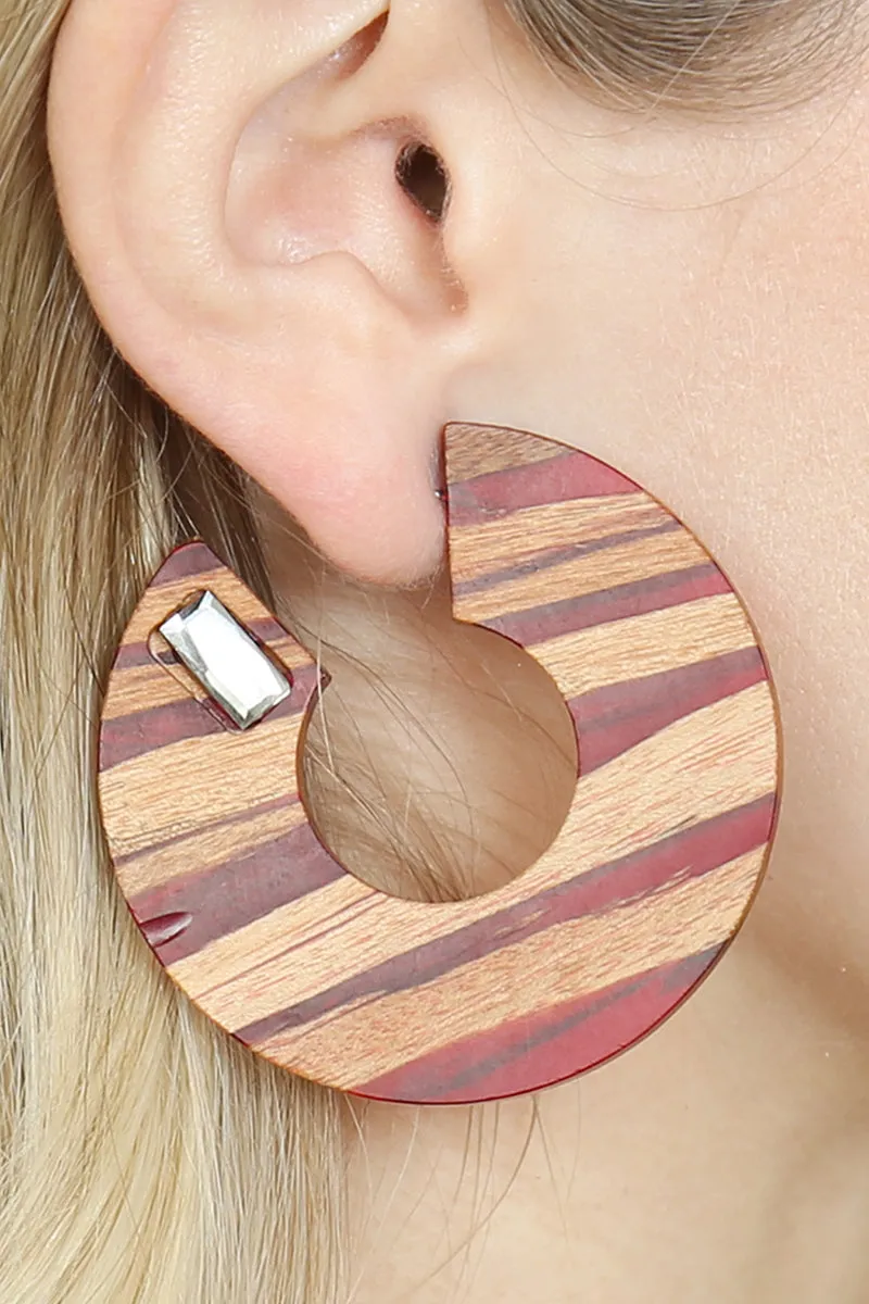RESIN WITH WOOD POST HOOP EARRING