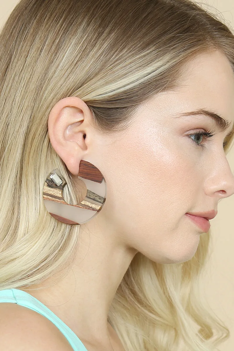 RESIN WITH WOOD POST HOOP EARRING
