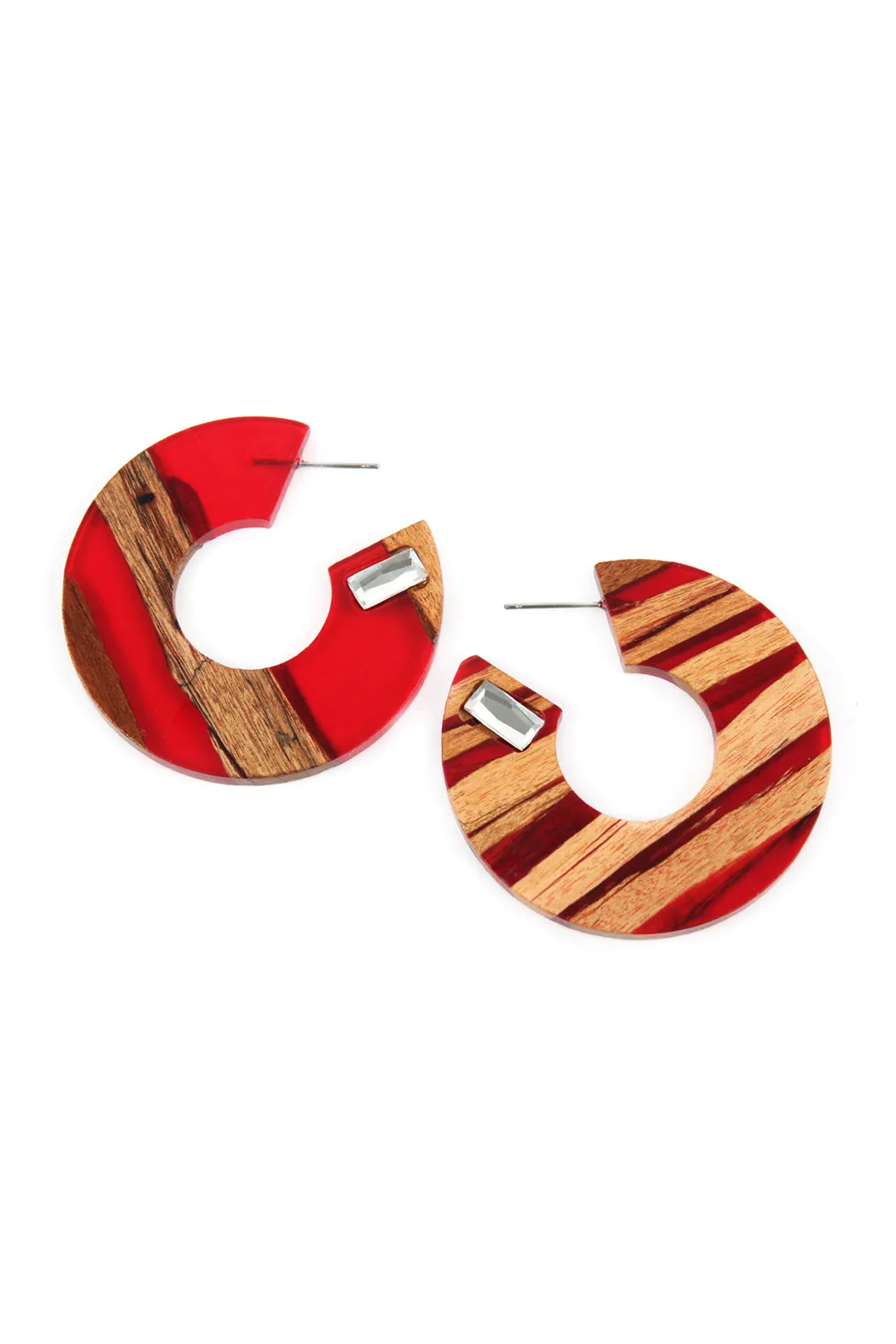 RESIN WITH WOOD POST HOOP EARRING
