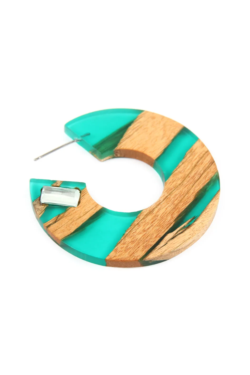 RESIN WITH WOOD POST HOOP EARRING