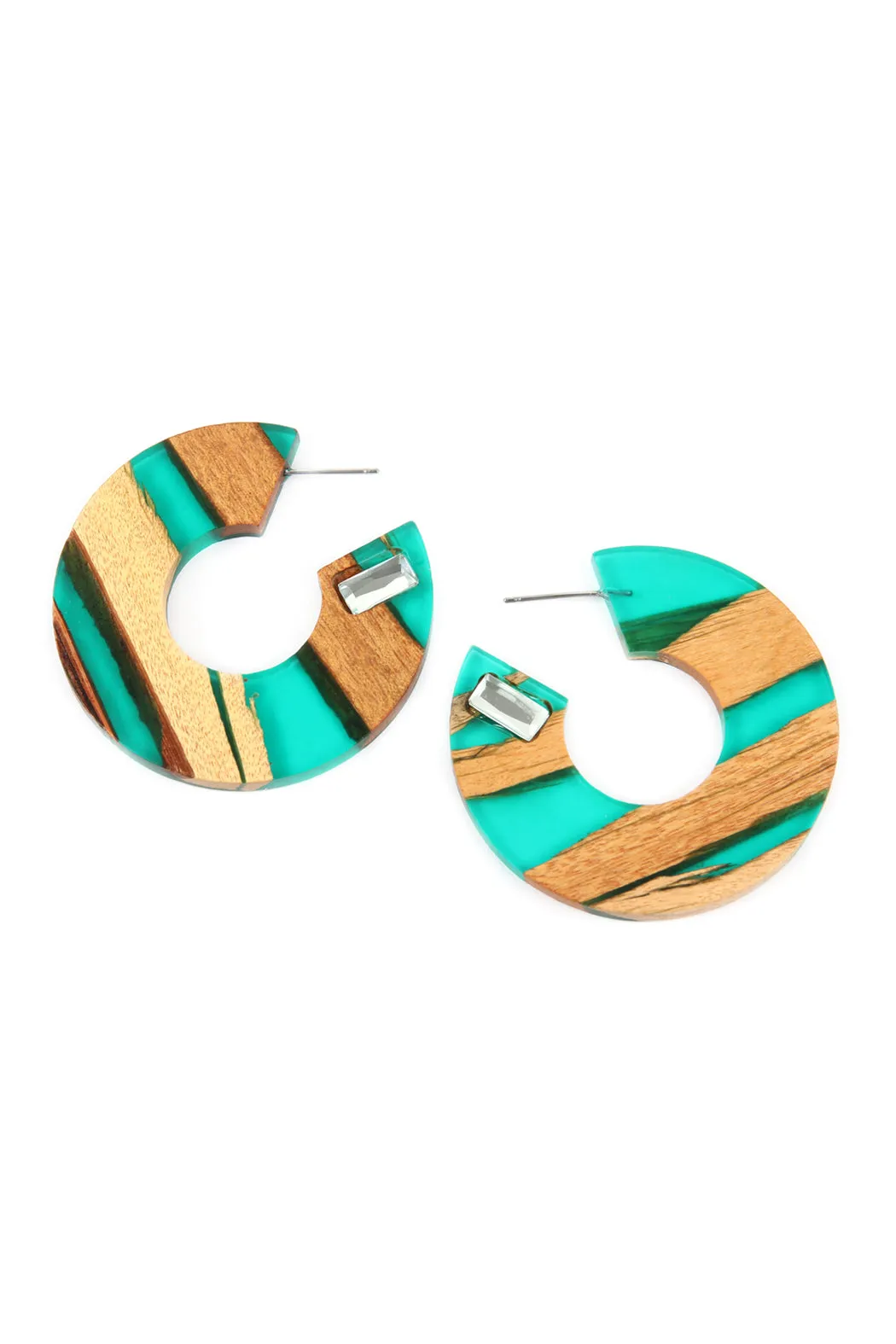 RESIN WITH WOOD POST HOOP EARRING