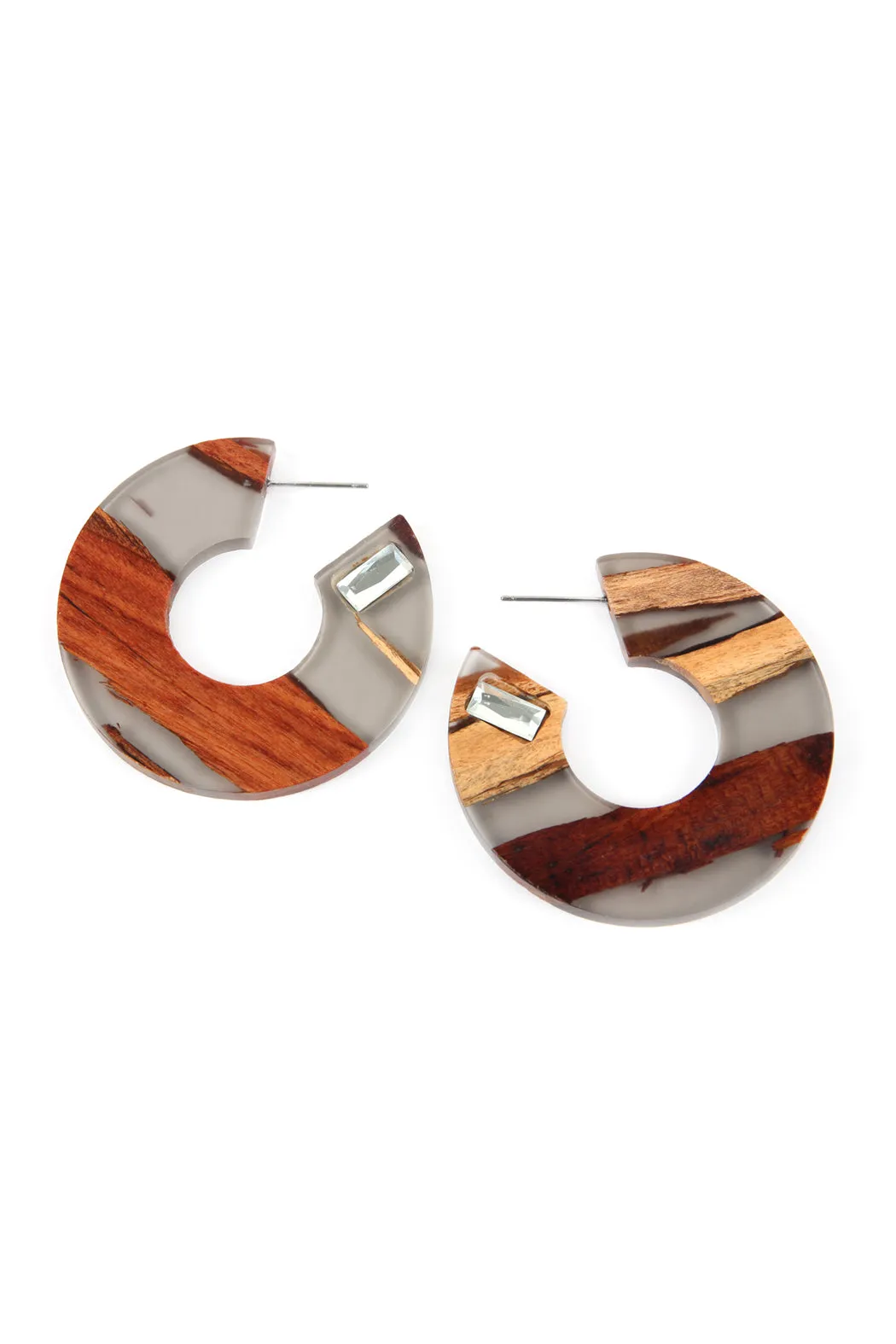 RESIN WITH WOOD POST HOOP EARRING