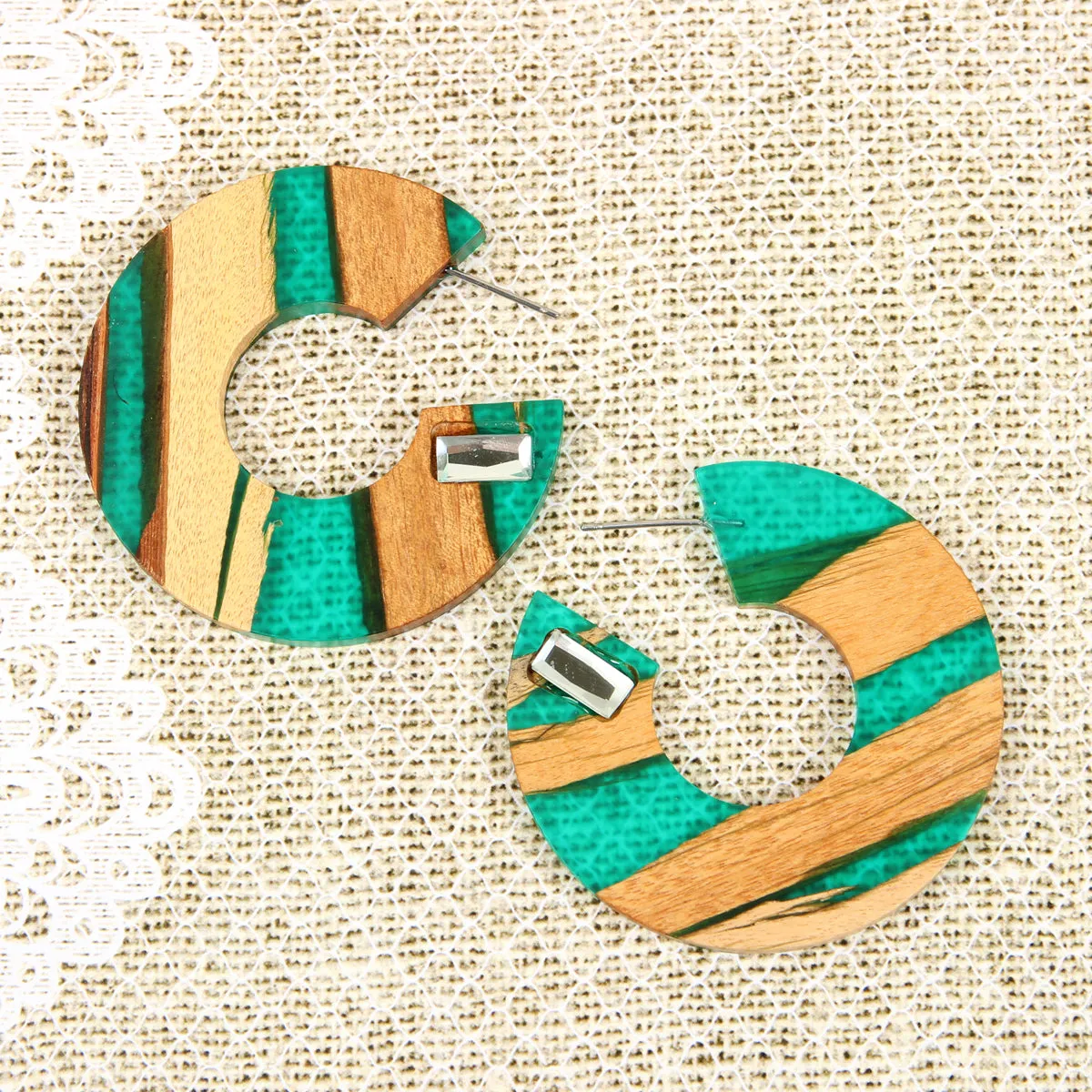 RESIN WITH WOOD POST HOOP EARRING