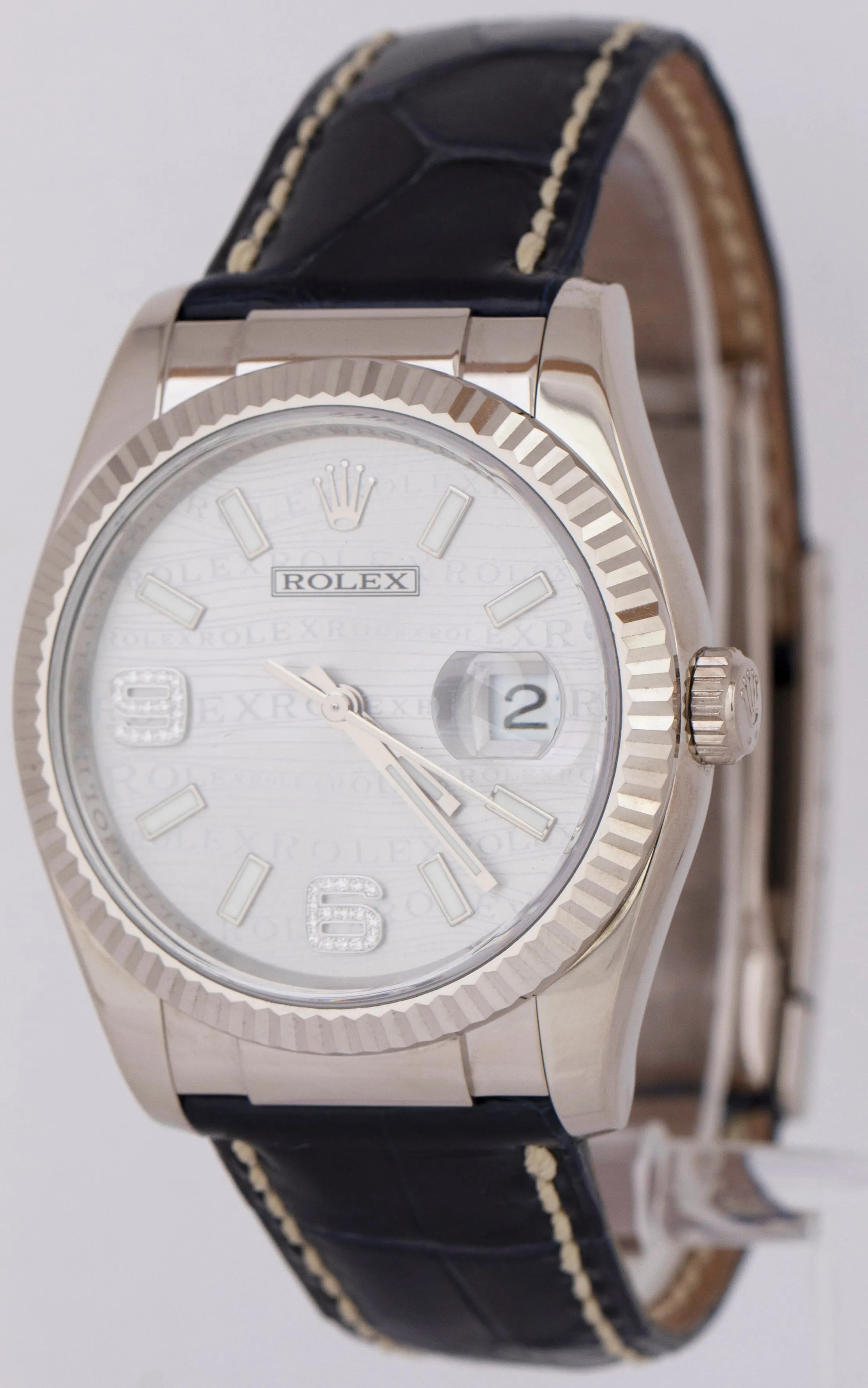 Rolex DateJust 36mm PAPERS Silver DIAMOND Arabic 18K White Gold Watch 116139 B P
