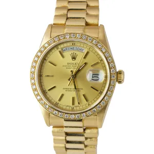 Rolex Day-Date President 18038 Diamond Champagne 36mm 18K Yellow Gold Watch