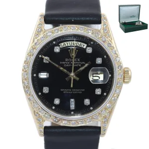 Rolex Day-Date President 36mm 1803 Black Diamond Bezel Lug 18K Yellow Gold Watch
