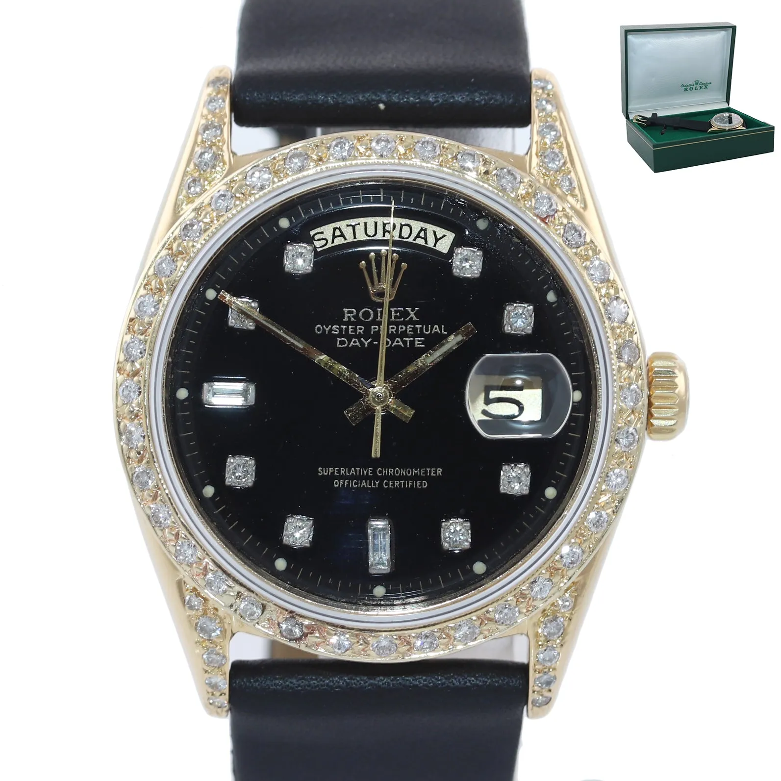 Rolex Day-Date President 36mm 1803 Black Diamond Bezel Lug 18K Yellow Gold Watch
