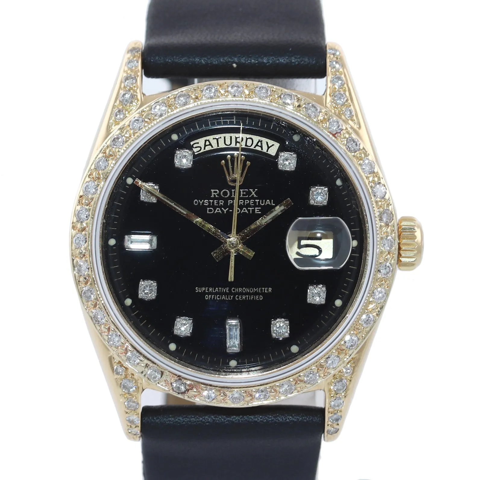 Rolex Day-Date President 36mm 1803 Black Diamond Bezel Lug 18K Yellow Gold Watch