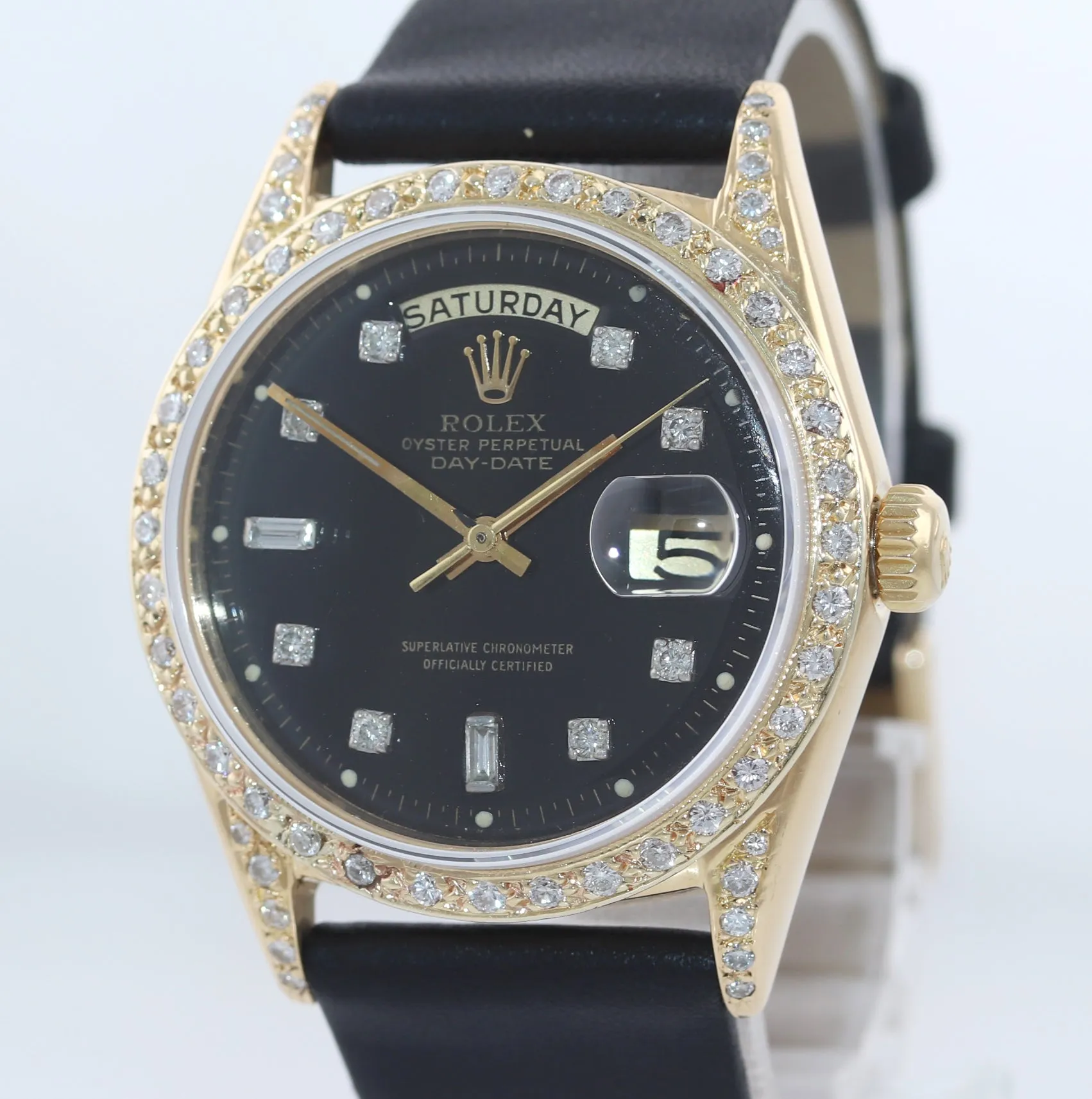 Rolex Day-Date President 36mm 1803 Black Diamond Bezel Lug 18K Yellow Gold Watch