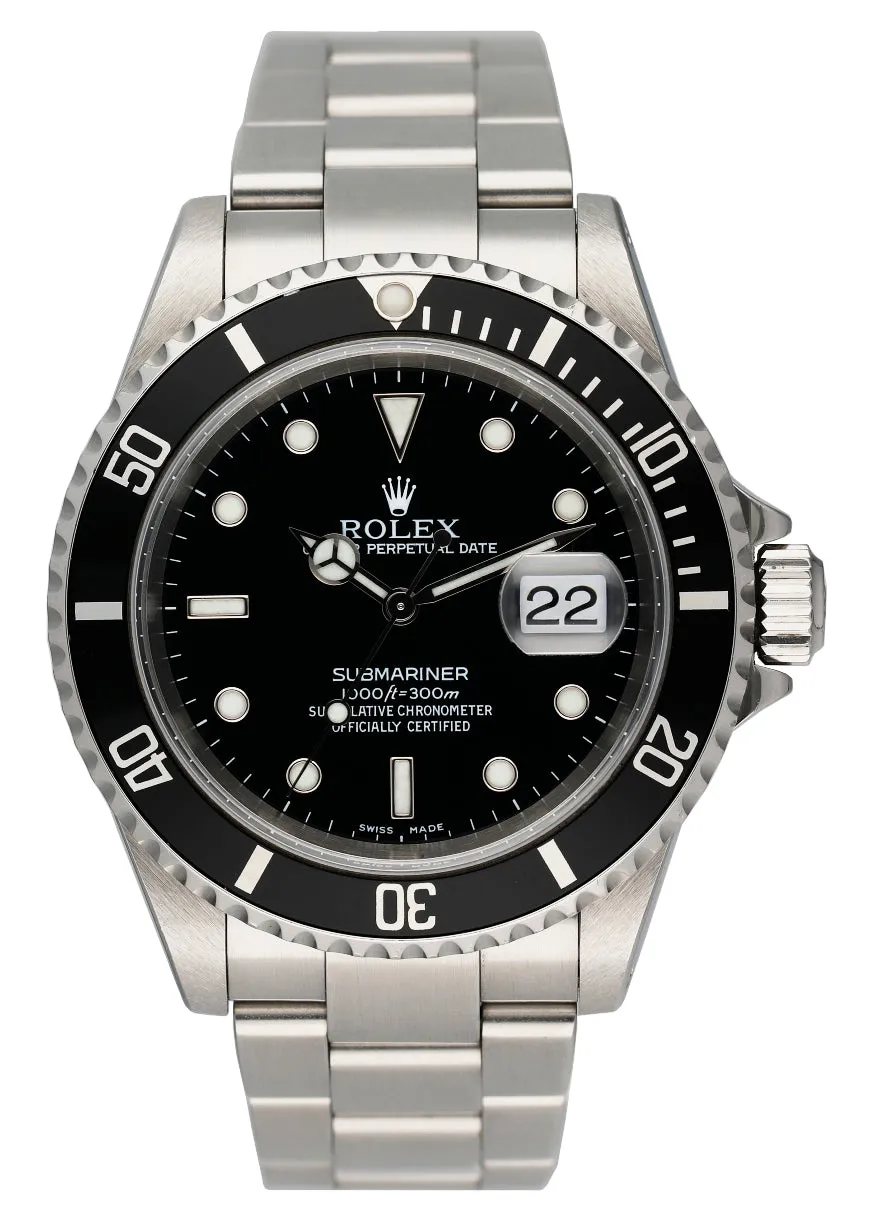 Rolex Submariner Date 16610 Mens Watch Box Papers