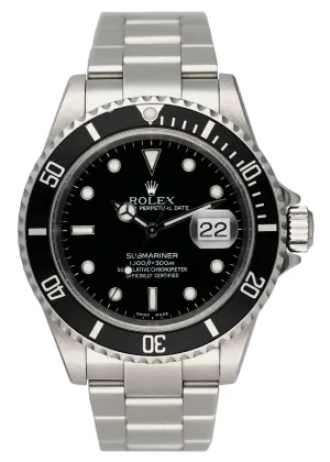 Rolex Submariner Date 16610 Mens Watch Box Papers