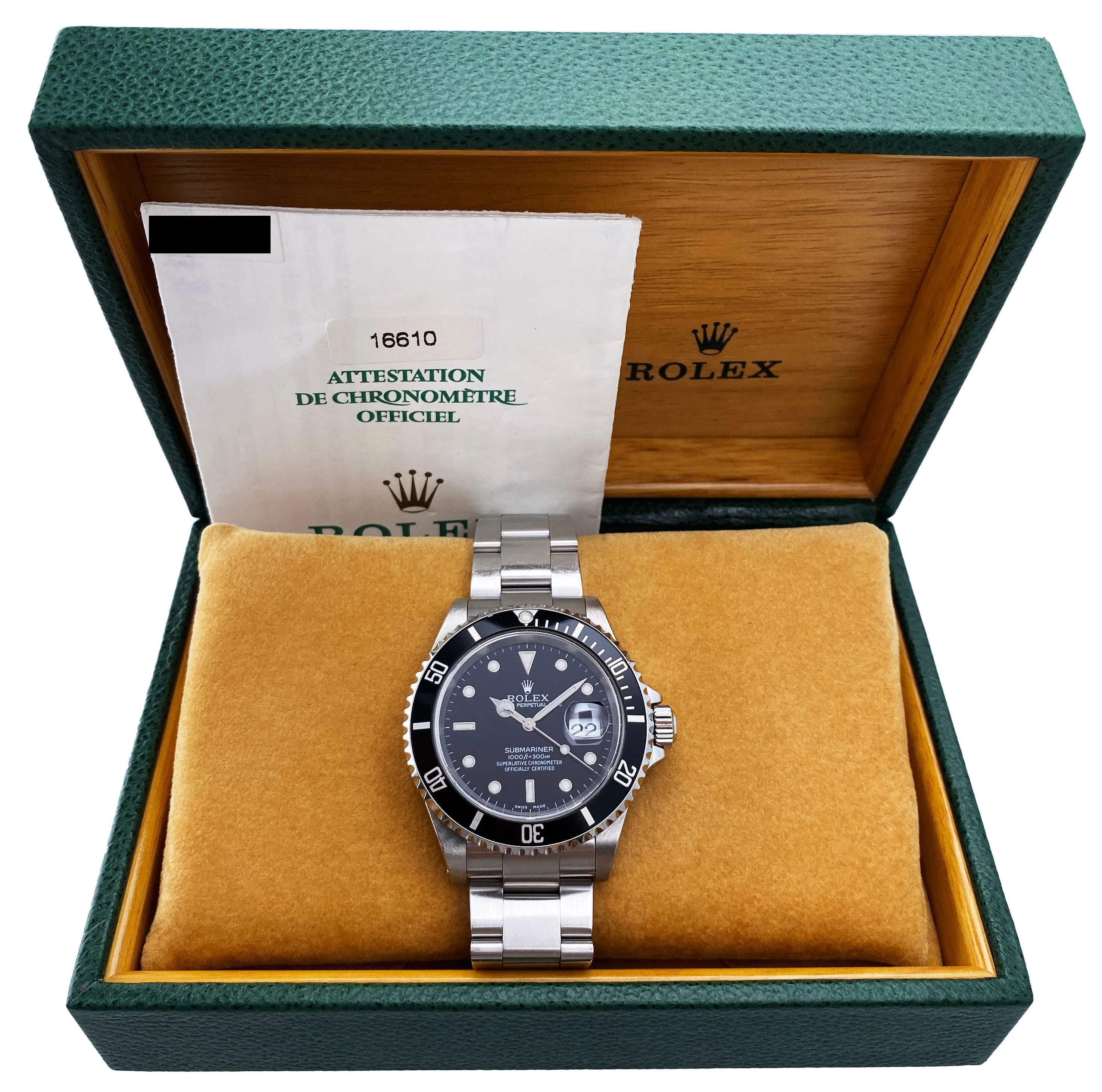 Rolex Submariner Date 16610 Mens Watch Box Papers