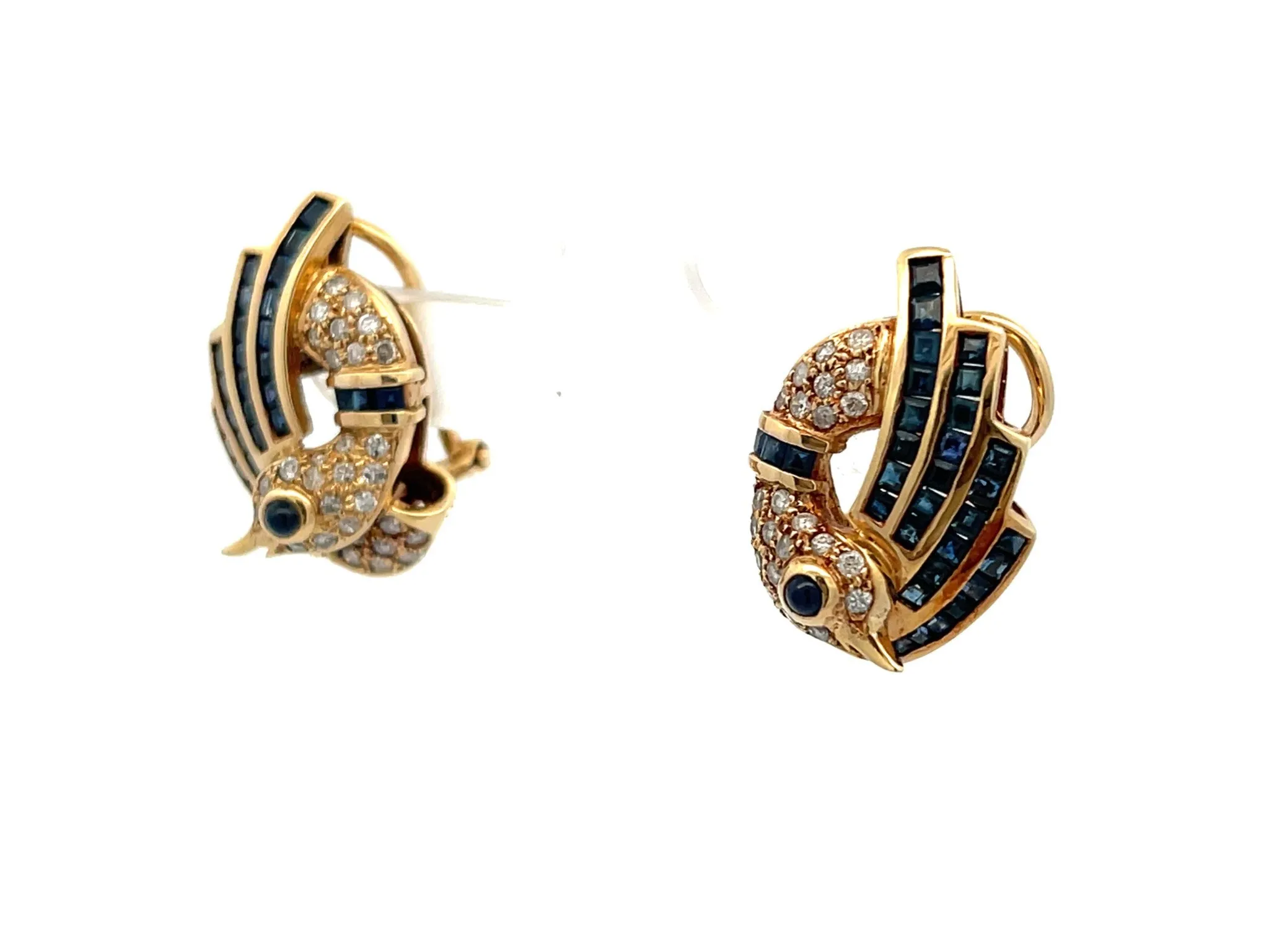 Sapphire and Diamond Swan Earrings in 14k Yellow Gold