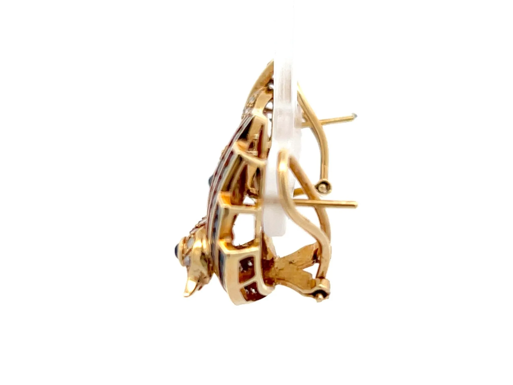 Sapphire and Diamond Swan Earrings in 14k Yellow Gold