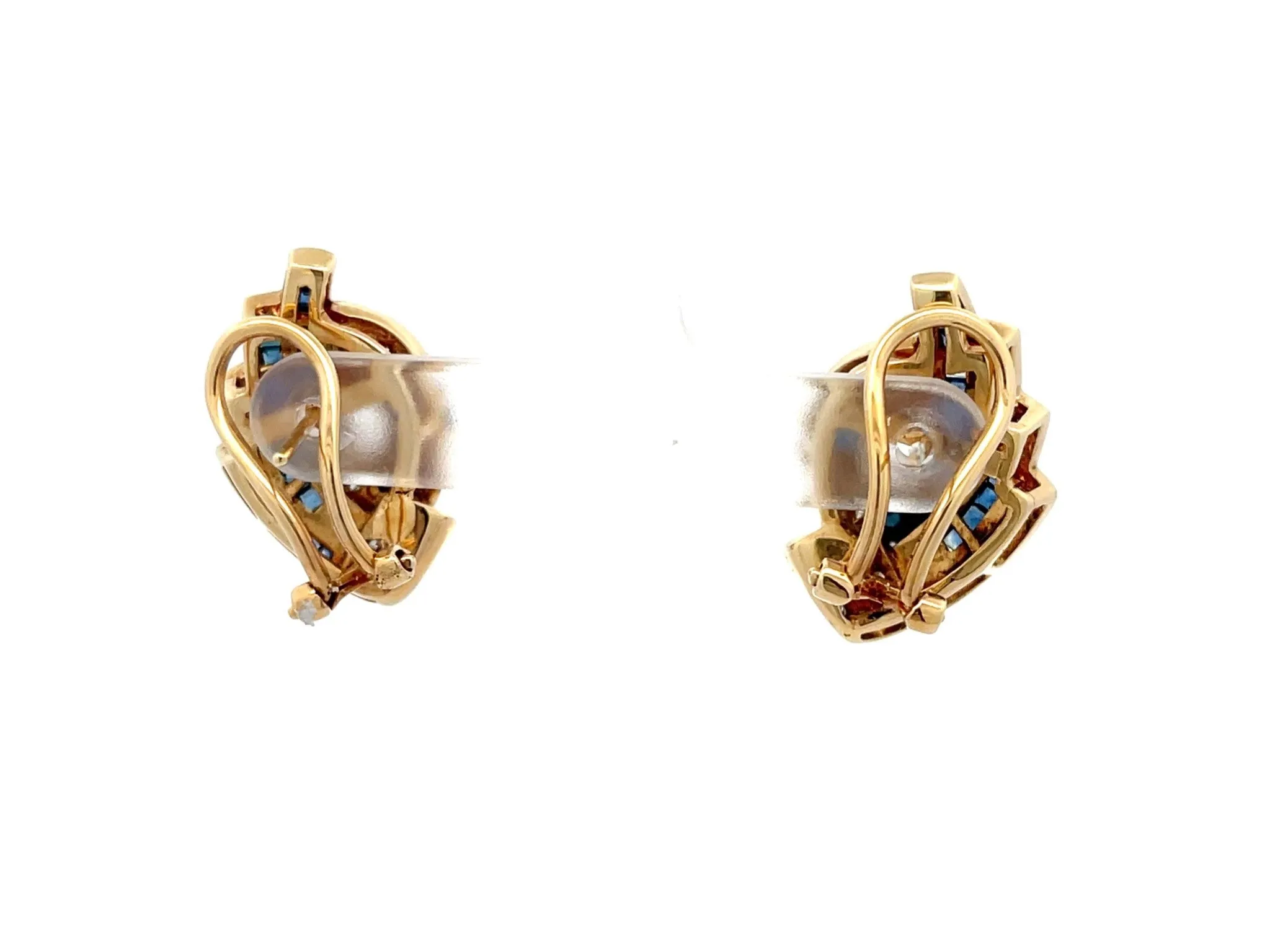 Sapphire and Diamond Swan Earrings in 14k Yellow Gold
