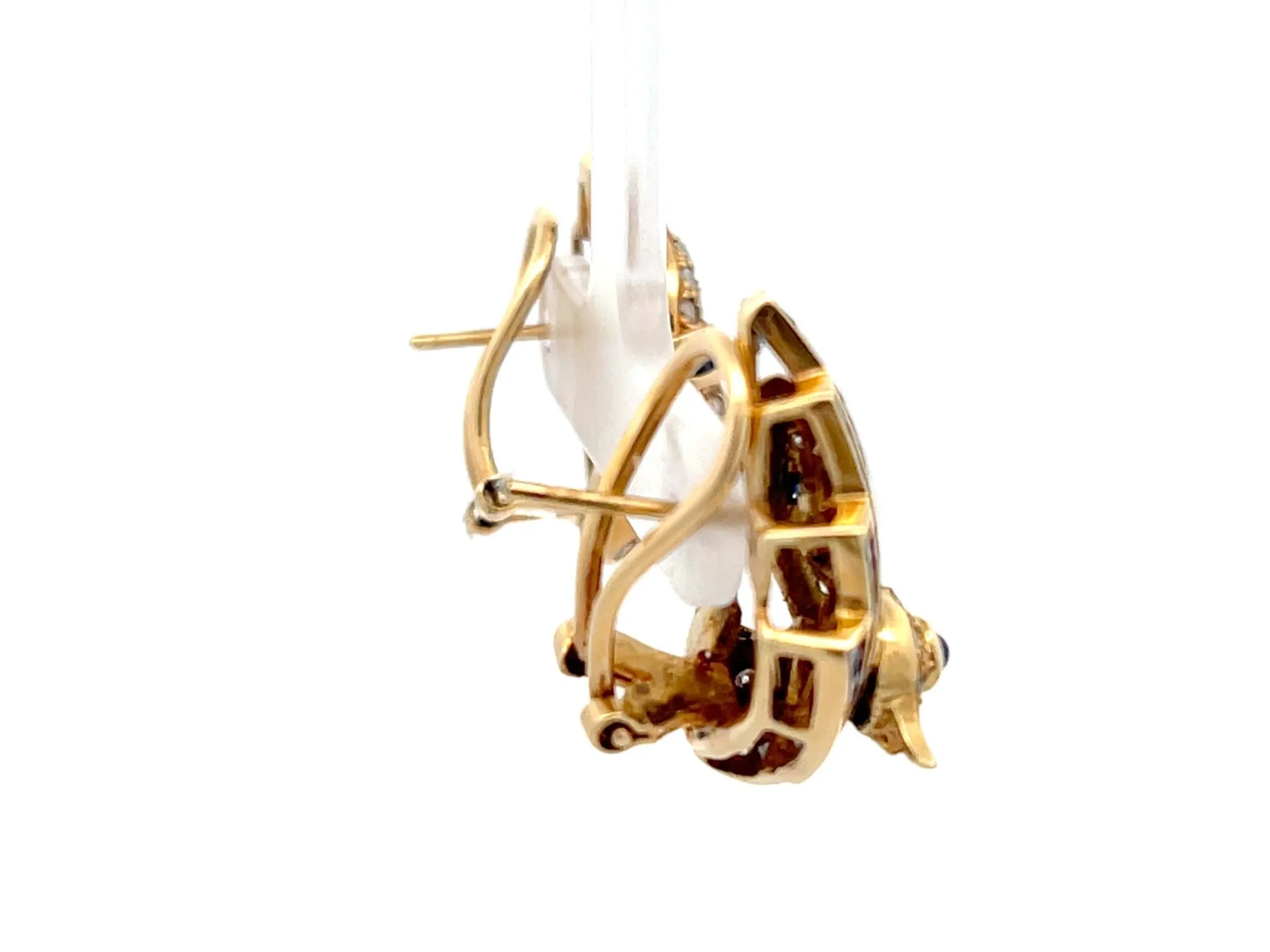 Sapphire and Diamond Swan Earrings in 14k Yellow Gold