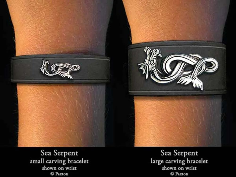 Sea Serpent Bracelet Sterling Silver on Genuine Leather