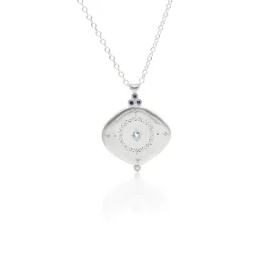 Silver Aquamarine & Diamond Compass Pendant