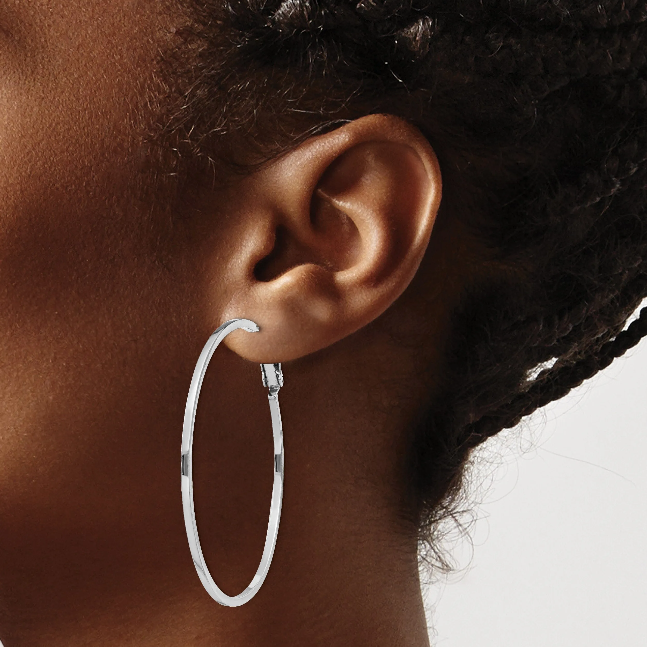 Silver Hollow Omega Clip Back Hoop Earrings