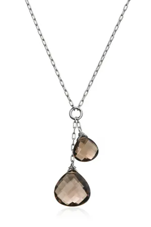 Smoky Quartz Double Drop Necklace - Silver