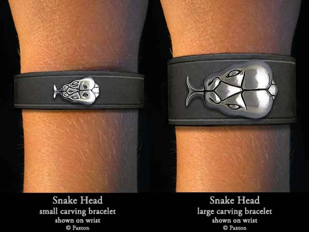 Snake Head Bracelet Sterling Silver on Genuine Leather