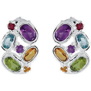 Sterling Silver Amethyst, Citrine, Peridot, Sky Blue Topaz & Brazilian Garnet Earrings