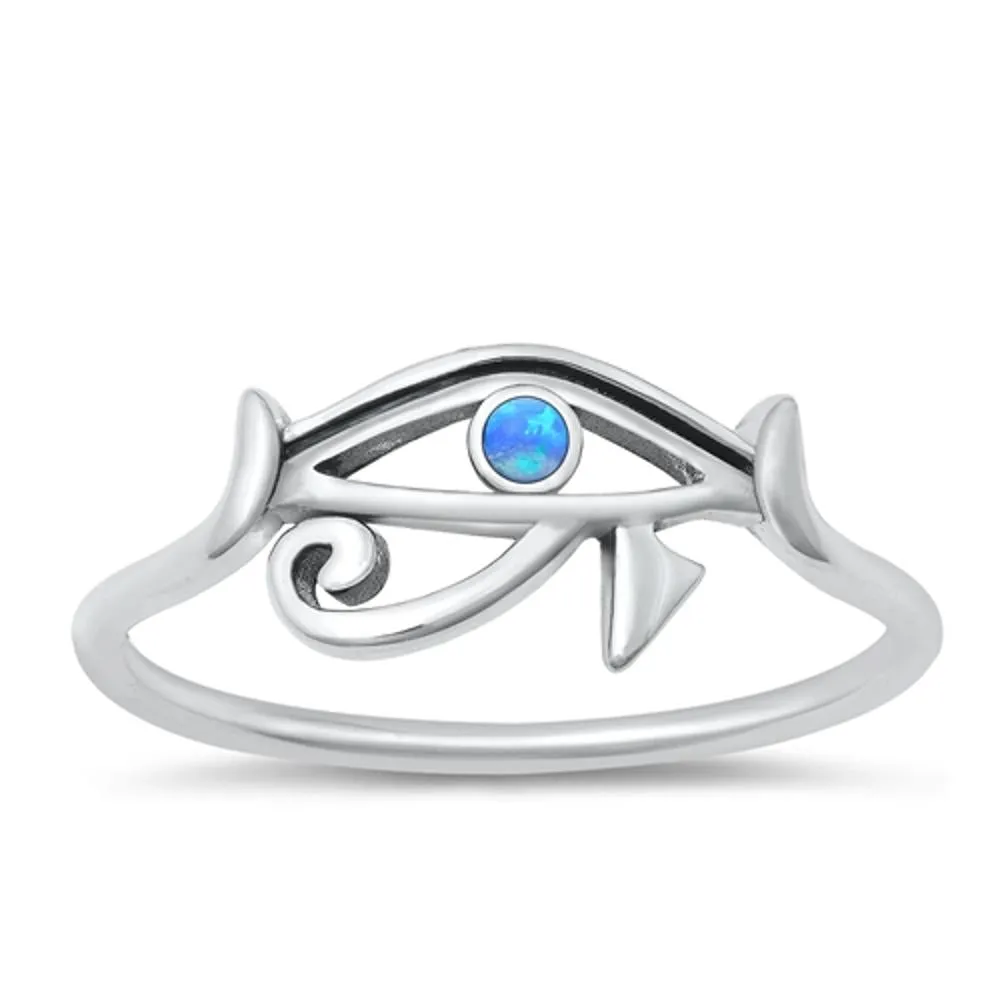 Sterling Silver Blue Lab Opal Eye of Horus Ring