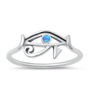 Sterling Silver Blue Lab Opal Eye of Horus Ring