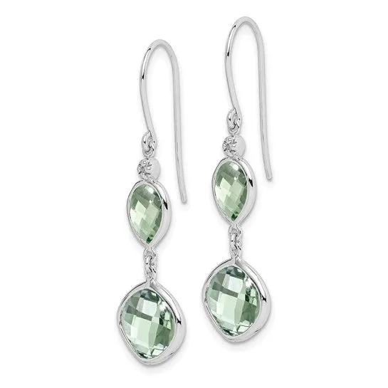 Sterling Silver Diamond and Green Quartz Prasiolite Earrings
