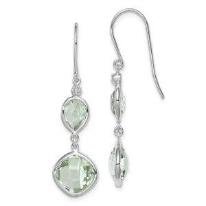 Sterling Silver Diamond and Green Quartz Prasiolite Earrings