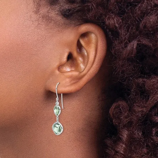 Sterling Silver Diamond and Green Quartz Prasiolite Earrings