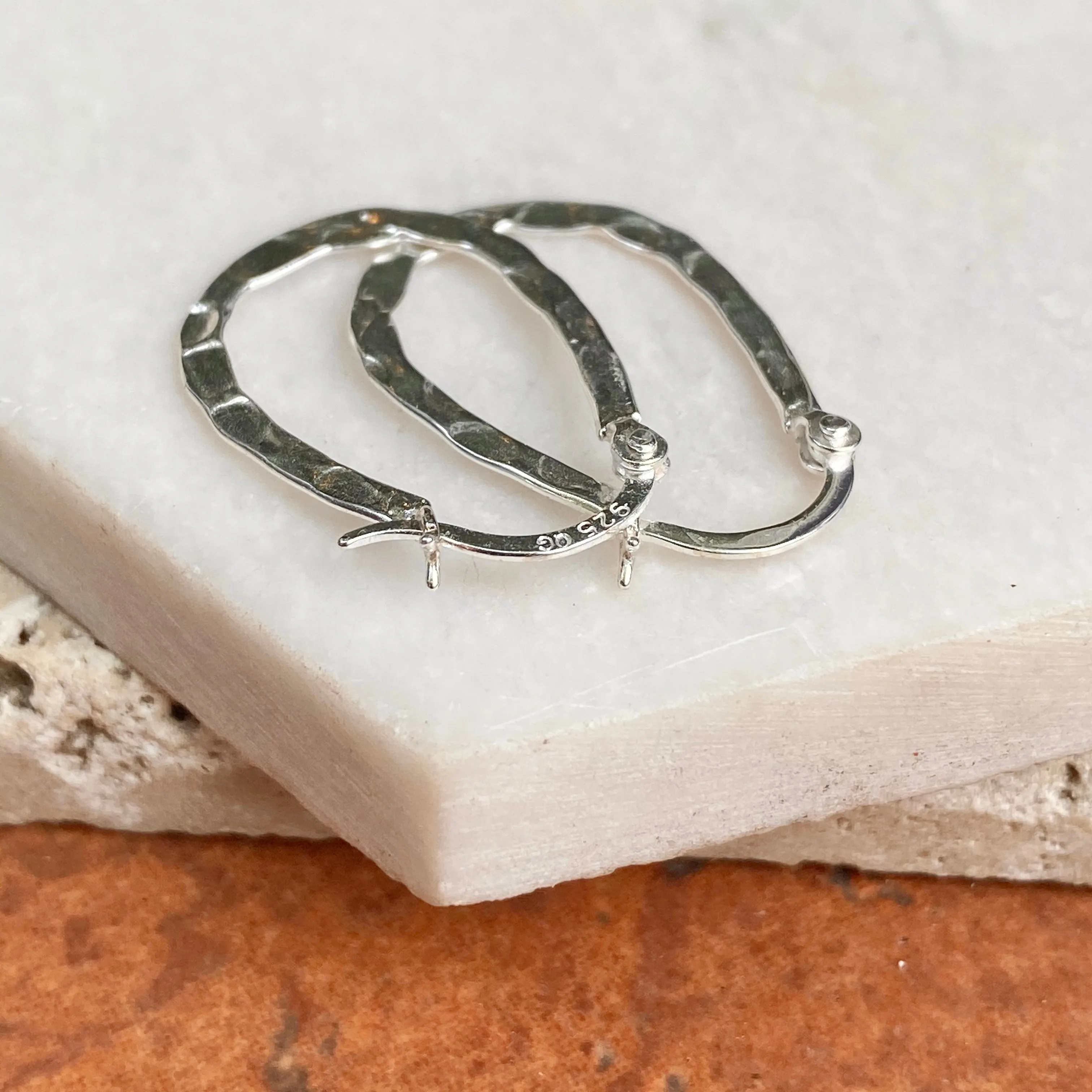 Sterling Silver Hammered Oval Hoop Earrings 20mm