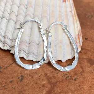 Sterling Silver Hammered Oval Hoop Earrings 20mm