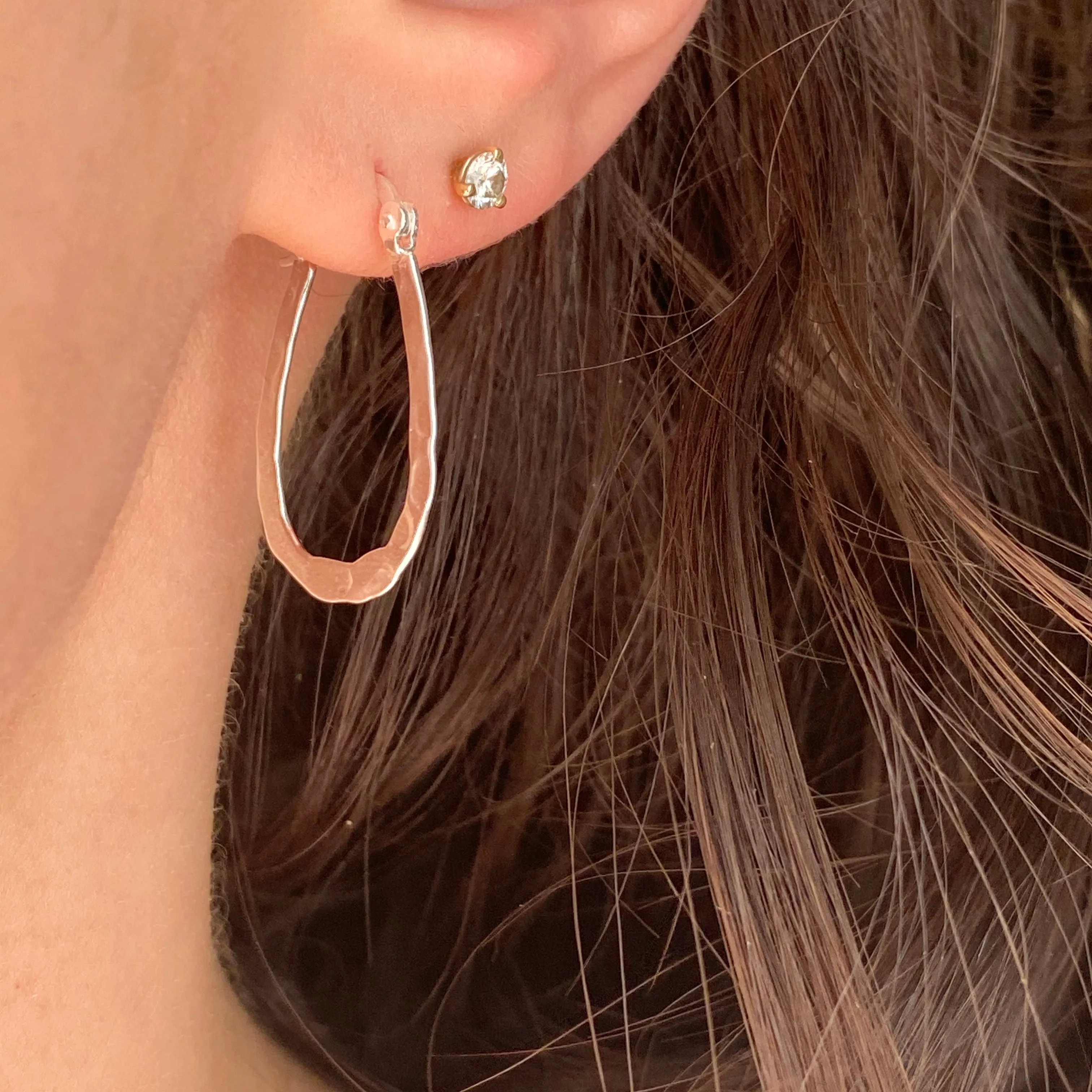 Sterling Silver Hammered Oval Hoop Earrings 20mm