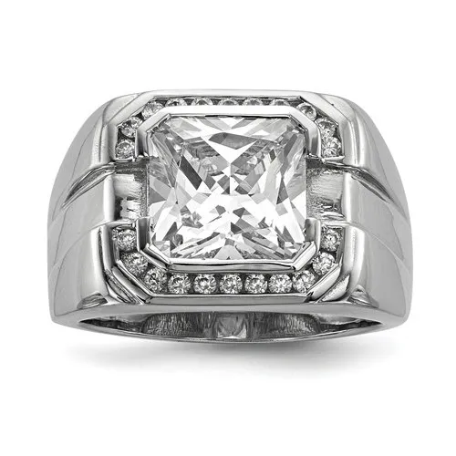 Sterling Silver Rhodium Plated CZ Mens Ring