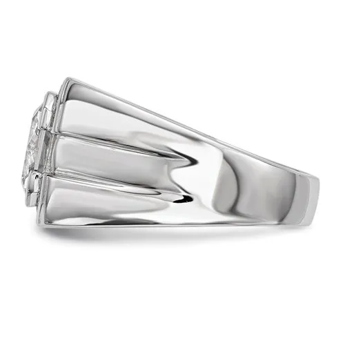 Sterling Silver Rhodium Plated CZ Mens Ring