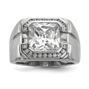 Sterling Silver Rhodium Plated CZ Mens Ring