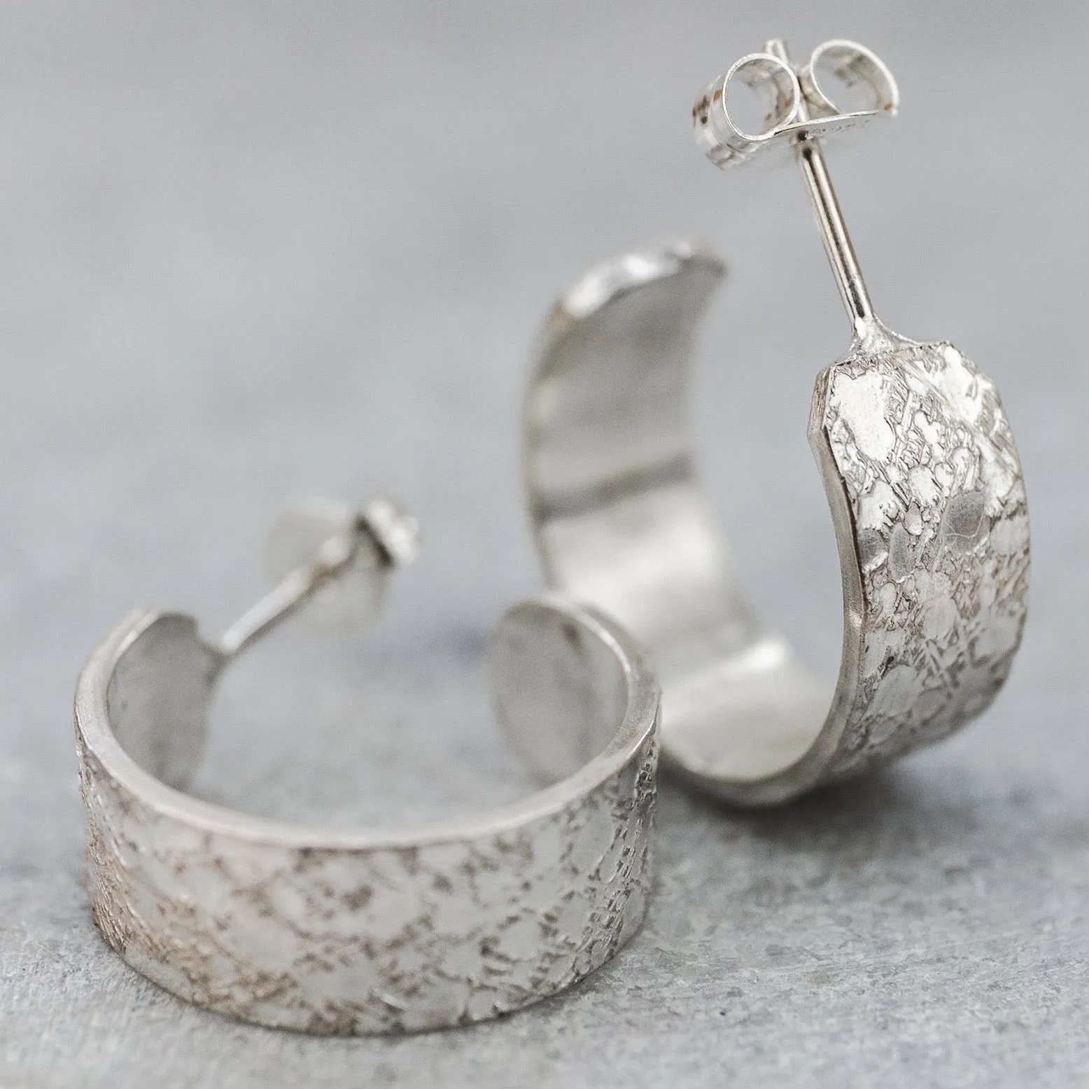 Sterling Silver Textured Hoops - Marble