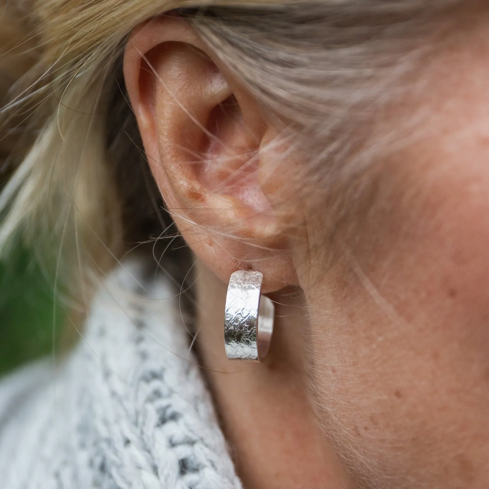 Sterling Silver Textured Hoops - Marble