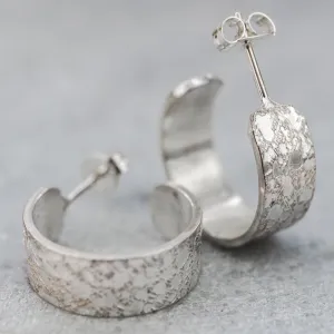 Sterling Silver Textured Hoops - Marble